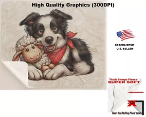 DigiPups Border Collie Perro Peluche Oveja Abrazo Dibujos Animados Sherpa Vellón Manta - Imagen 1 de 6