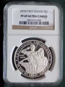 2010-P Proof Boy Scouts Commemorative Silver Dollar NGC PF 69 Ultra Cameo - Picture 1 of 2