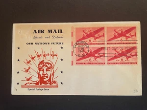 USA, Airmail, Our Nations Defence Transport Plane blk 4, FDC 1941, Sc#C25 Crisp! - Picture 1 of 2