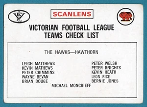 1975 AFL VFL SCANLENS FOOTBALL CARD - UNMARKED CHECKLIST (HAWTHORN) TAN - Picture 1 of 2