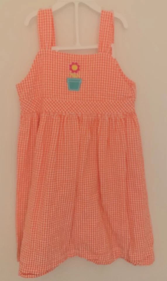 Vestido Solero J. Caqui Niñas Talla 6x Seersucker Naranja/Blanco Foto 1 de 1