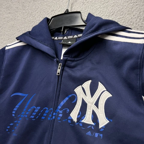 New York Yankees Sweater Boys Youth Large Full Zip Blue Long Sleeve Adidas Cover