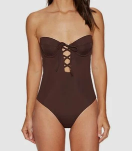 $240 Mara Hoffman Women's Brown Lattice Underwire One Piece Swimsuit Size Small - Picture 1 of 3