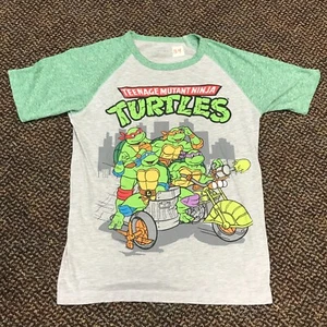 Ninja Turtles Shirt Boys Large Gray Short Sleeve Green Nickelodeon Motorcycle - Picture 1 of 7