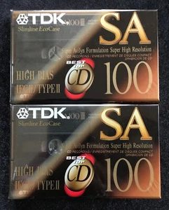 NEW TDK SA 100 HIGH BIAS IECII TYPE II BLANK AUDIO CASSETTE TAPES LOT OF 2 - Picture 1 of 2