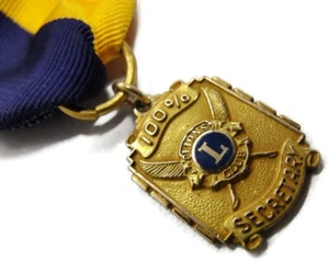 Brooch Pin Charm 1/10 10K Yellow Gold Blue Ribbon 100% Lions Club Secretary - Picture 1 of 14