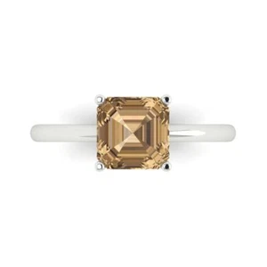 14K White Gold Solitaire Engagement Ring, 2 ctw Simulated Champagne Diamond - Picture 1 of 11