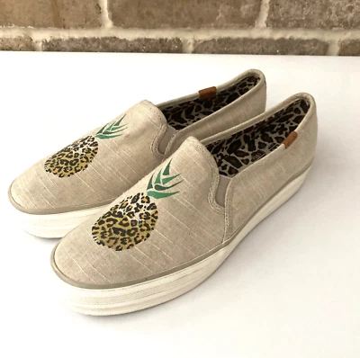 Zapatos sin cordones KEDS plataforma doble piso piña beige lona talla 8,5 Foto 1 de 4