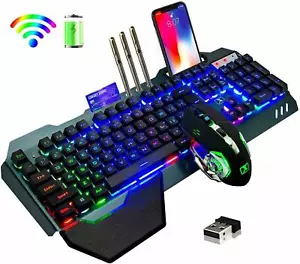 Rechargeable 4800mAh Wireless Keyboard and Mouse Combo RGB LED Backlit For PS4 - Picture 1 of 27