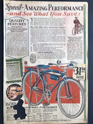 De colección 1930 Hawthorne Deluxe Mod Bicicleta Color Azul Bike Impresión Anuncio 9x13-1/4” MWC 309 Foto 1 de 3