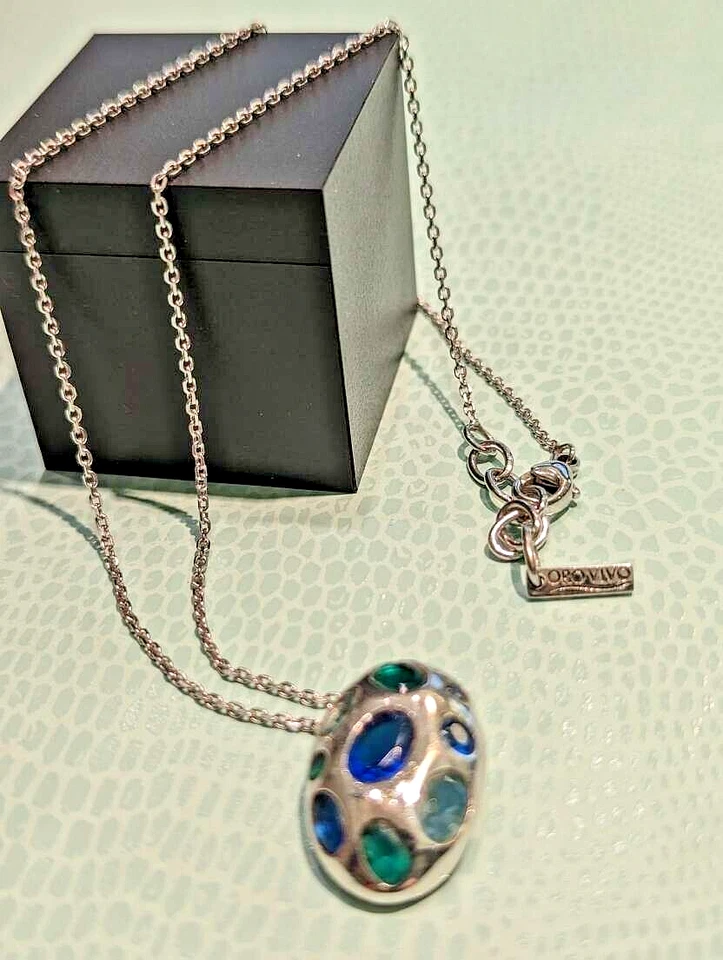 OROVIVO Halskette 925 Silber Zirkonia Blau Grün Damen Schmuck 40–44,5cm - Bild 1 von 4