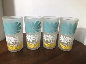 Vasos de jugo esmerilados margarita blanca turquesa MCM modernos de mediados de siglo de colección - Imagen 1 de 6