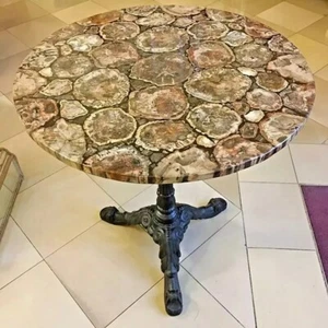 24" Elegant Petrified Stone Sofa Centerpiece Bistro Table Living Room Furniture - Picture 1 of 7