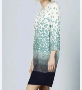 BODEN blue and cream silk floral long sleeve sheath dress - Picture 1 of 7