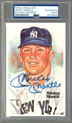 MICKEY MANTLE AUTOGRAPHED PEREZ STEELE CARD     AWESOME+RARE     JSA+PSA SLABBED - Image 1 of 3