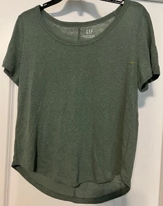 GAP Damen Kurzarm leicht U-Ausschnitt grün Leinenmischung T-Shirt Größe XS in einwandfreiem Zustand - Bild 1 von 3