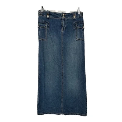 Maxi falda vaquera larga vintage azul marino Y2K talla 2 bolsillos con abertura trasera con costuras Foto 1 de 4