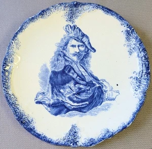 Antique DELFT ? REMBRANDT Jacobean Portrait Plate Crazed 8" - Picture 1 of 6
