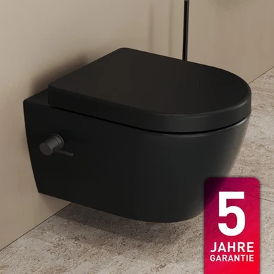 Dusch-WC spülrandlos mit Bidetfunktion schwarz matt Taharet & Mischer + WC-Sitz - Bild 1 von 4