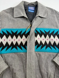 Vtg Pendleton Bomber Jacket Denim Wool USA Made 80s Aztec Navajo Full Zip Mens S - Picture 1 of 11