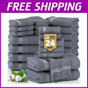 24-Piece Cotton Bath Towel Set - Quick Dry Luxury - Picture 1 of 12