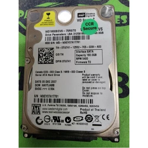 Western Digital WD Scorpio WD1600BEVS-00UST0 160GB SATA 2.5" Laptop hard drive - Image 1 of 1