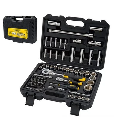Stanley Cassetta valigetta chiavi a bussola 1/4" e 1/2" 96 attrezzi utensili - Immagine 1 di 4