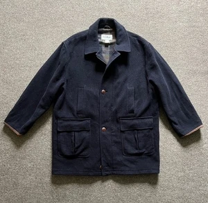 Vintage 90s L.L. Bean Wool Overcoat Jacket Parka Full Zip Navy Coat Men Size XL - Picture 1 of 14