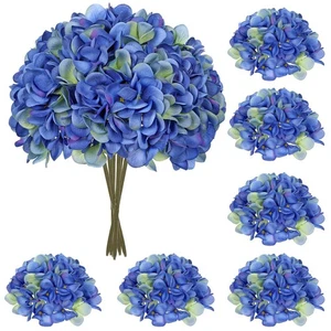 6 Stück Blaue Hortensie Kunstblumen Köpfe mit Stielen Seide Kunsthortensie... - Bild 1 von 7