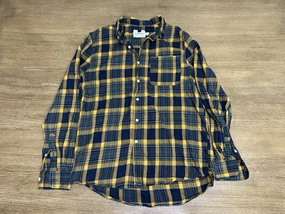 Topman Men’s Plaid Flannel Shirt Yellow Navy Long Sleeve Button Front L - Image 1 of 4