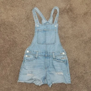 Old Navy Blue Denim Jean Overall Shorts Cut-Offs Sz M 8 Youth Girls Cotton - Picture 1 of 5