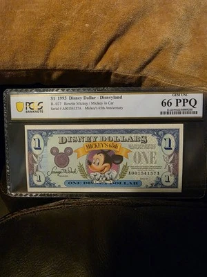 1993 $1 Disney Dollar Disneyland Bowtie Mickey 65th Ann. Gem Unc. PCGS PPQ - Image 1 of 4