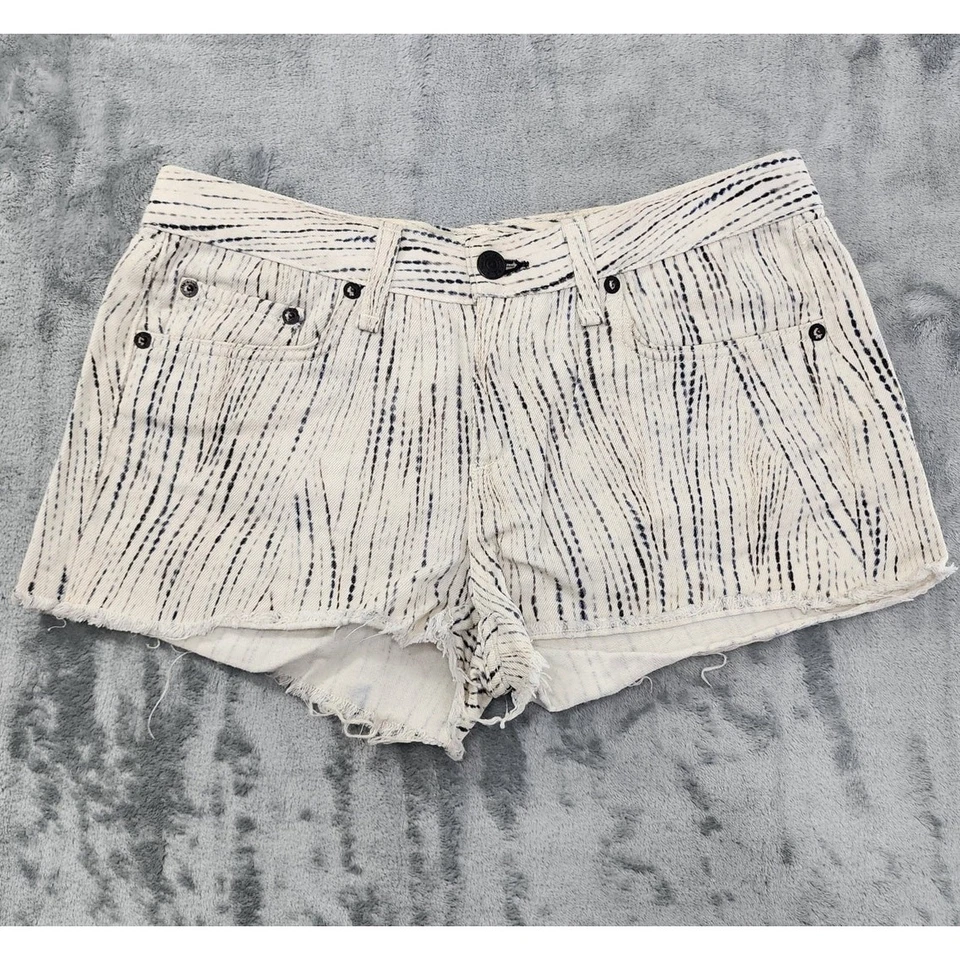 Pantalones Cortos Rag & Bone Tiro Bajo Corte Talla 26 Estampado Riptide Crema Negro Daisy Dukes Foto 1 de 4