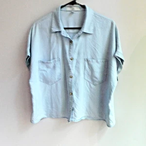 thread and supply Soft Cropped Denim Button Front Shirt XL - Picture 1 of 5