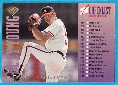 Hoja 1995 - Lista de verificación NL Cy Young - Greg Maddux #6 Foto 1 de 2