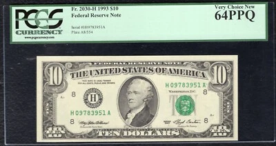 FR. 2030-H 1993 $10 FEDERAL RESERVE NOTE ST. LOUIS, MO PCGS UNCIRCULATED-64PPQ - Image 1 of 2