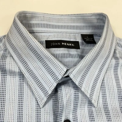 John Henry Men’s Button Up L/S Shirt  Blue Stripe Long Casual Sz L New - Image 1 of 4