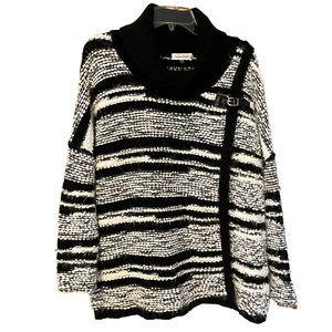 Calvin Klein Poncho Sweater Women's S/M Cowl Neck Black White Oversized Boho - Picture 1 of 9