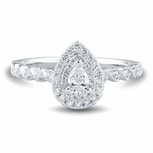 Helzberg Diamant 1/2 ct.tw. Birne Doppel Halo Verlobungsring Größe 7 14K mit G NEU - Bild 1 von 6