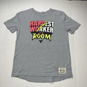 Boys Under Armour UA Project Rock Hardest Worker in the Room T-shirt Large Gray - Picture 1 of 9