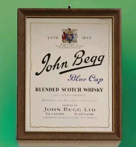 John Begg Blue Cap Blended Scotch Whisky Glosgow Scotland ESTD. 1845 Mirror Sign - Picture 1 of 4
