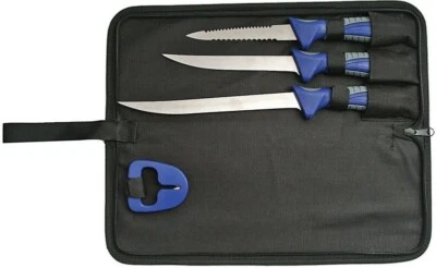 Set of 4 Fillet Knives Blue Composition/Gray Rubber Handle – 1015 - Image 1 of 4