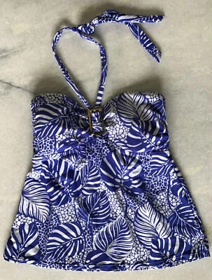 Tankini halter para mujer 12 hojas de palma azul arruga blanco floral Foto 1 de 4