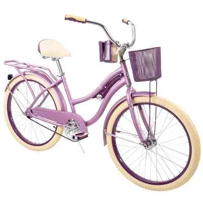 Bicicleta Cruiser Clásica para Niñas 24" Ajuste Perfecto Marco de Acero Paseo Cómodo, Púrpura Foto 1 de 4
