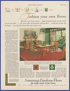 Pubblicità stampa vintage 1930 ARMSTRONG'S pavimenti linoleum decorazione pavimenti antichi anni 30 - Foto 1 di 1