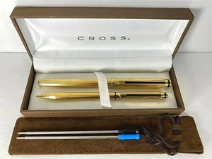 PENNA A SFERA ORO 22K ELETTROPLATE CON FIRMA A CROCE E MATITA 0,5 MM - Foto 1 di 12
