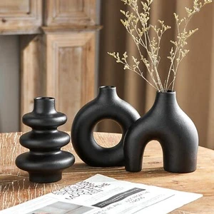 Black Ceramic Vase Set of 3, Modern Boho Vases for Home Decor, Small Flower V... - Picture 1 of 9