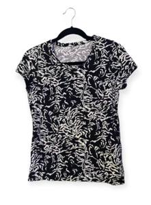 Madison Womens Stretch Abstract Black and White Shirt Petite Medium - Picture 1 of 4