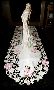 FANCY PINK Rose Lace Dresser Scarf Cream 70" Table Runner - Picture 1 of 2