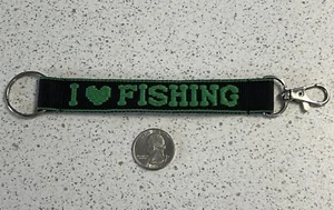 I Love Heart Fishing Clip On 5 Inch Long Fabric Keychain Key Ring #46703 - Picture 1 of 3